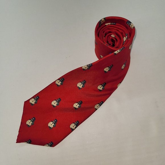 Pure‎ Silk by Wembley Necktie Men Snowmen All Over Print Silk Red Christmas - Picture 1 of 7